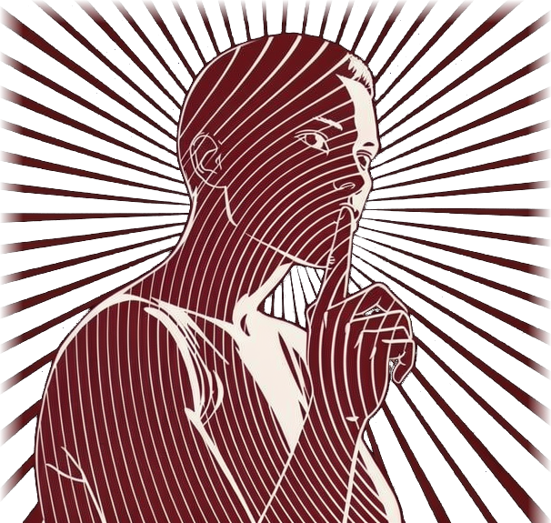 Illustration of a figure raising a finger to their lips